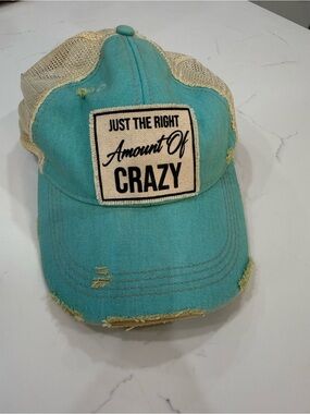 💙 Headmost Women’s “Just the Right Amount of Crazy” Trucker Hat – Teal & Beige